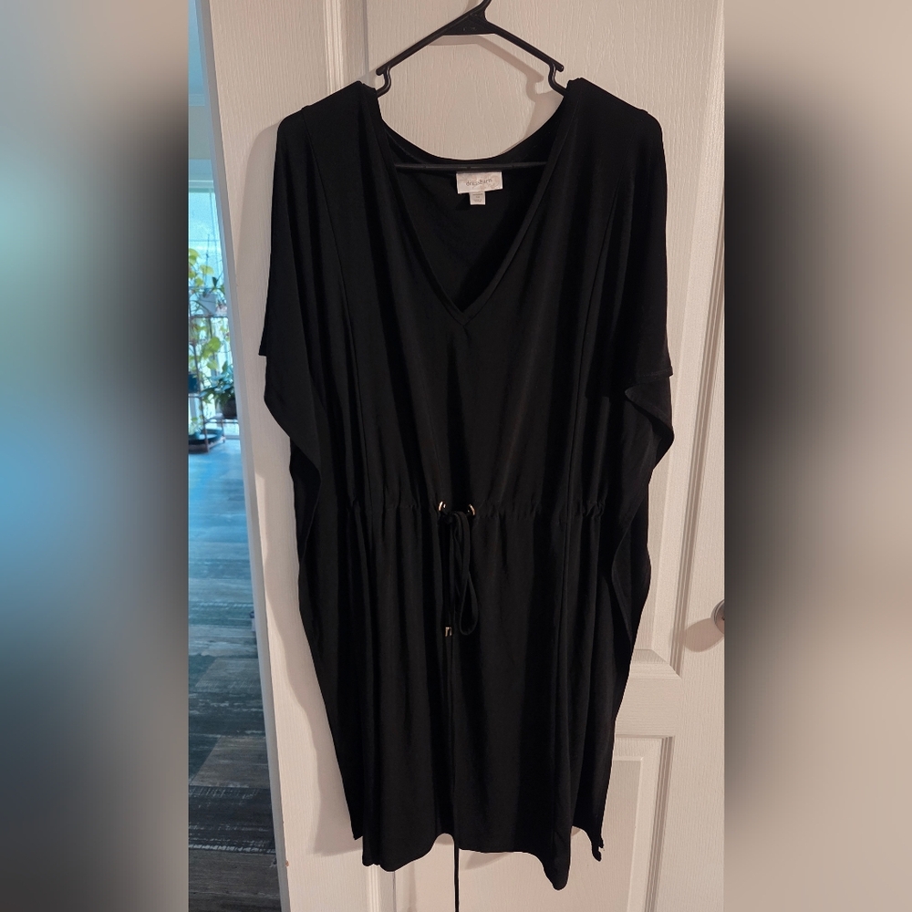 Dress Barn Black V-Neck Tunic with Drawstring